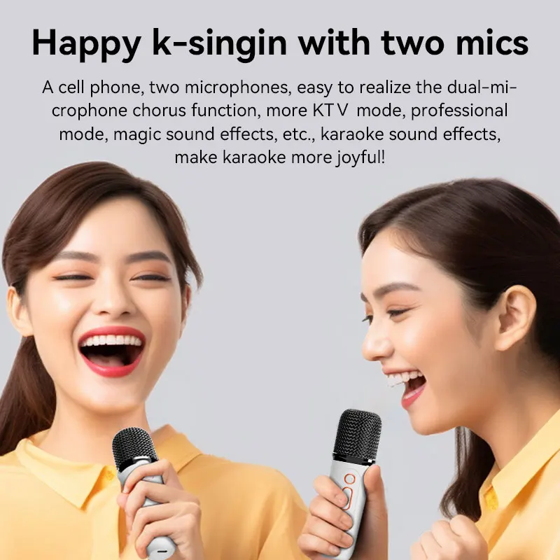 Basix Microphone Speaker Karaoke Machine Portable Bluetooth 5.3 with 2 Wireless Microphones Home Family Singing Children's Gifts