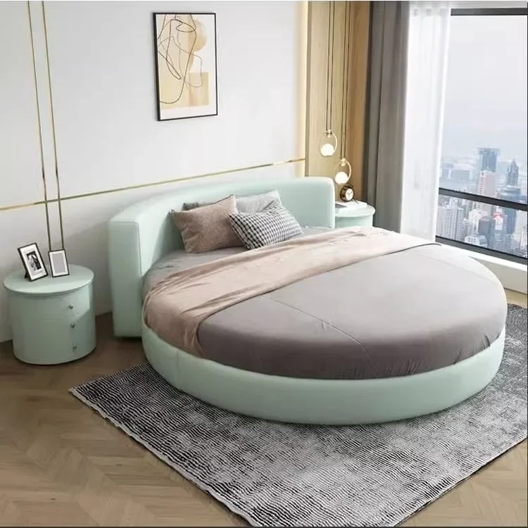 thumbnail image 1 of Camas redondas de diseño Simple, tamaño King y Queen, cama redonda doble moderna de lujo para adultos, muebles para dormitorio de Hotel y hogar, 1 of 3