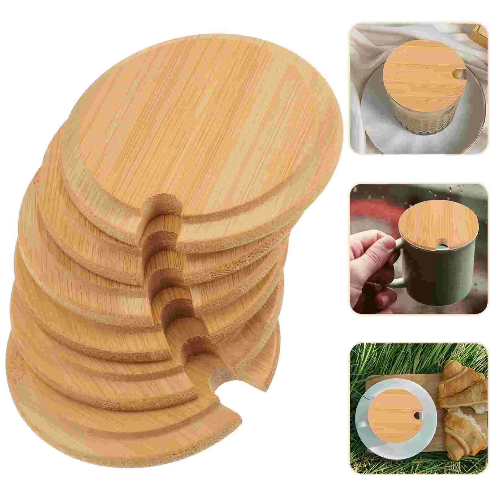 

6pcs Office Coffee Mug Covers Milk Mug Protective Lids Dust-proof Wood Cup Lid