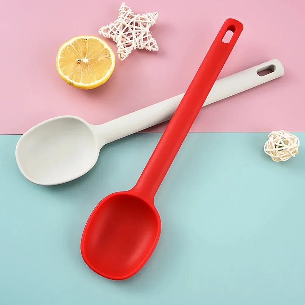 1PC Silicone Salad Stirring Spoon Heat Resistant Shallow Mouthed Soup Spoon non Stick Pot Kitchen Baking Tool