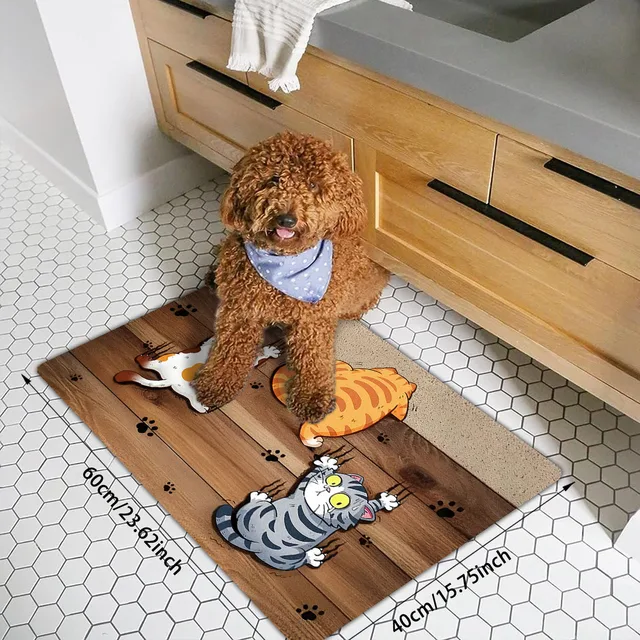 Cat: I won't fall! Durable and non slip entrance carpet for cat door mats, adding a playful charm to pet lovers' home decor 5