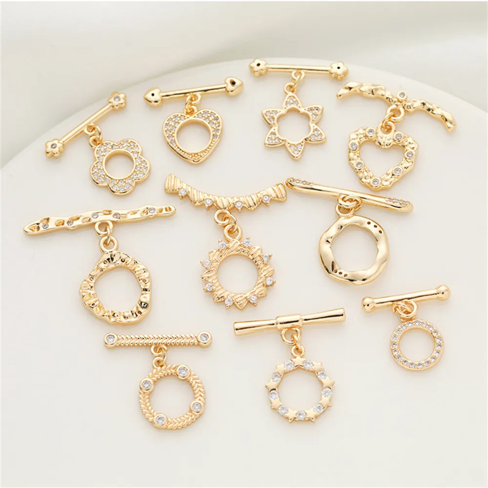 

14K gold clad full zirconium five-leaf flower OT buckle geometric heart-shaped connection buckle diy handmade chain accessories