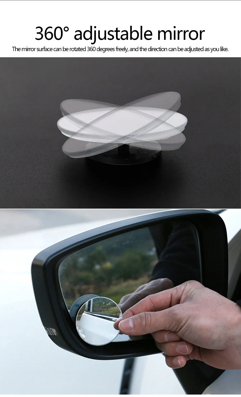 2 Stück Auto blinder Fleck Rückspiegel Weitwinkel 360 Grad verstellbarer blinder Fleck Spiegel Hilfs rückspiegel konvexer Spiegel für Auto – Detail 7