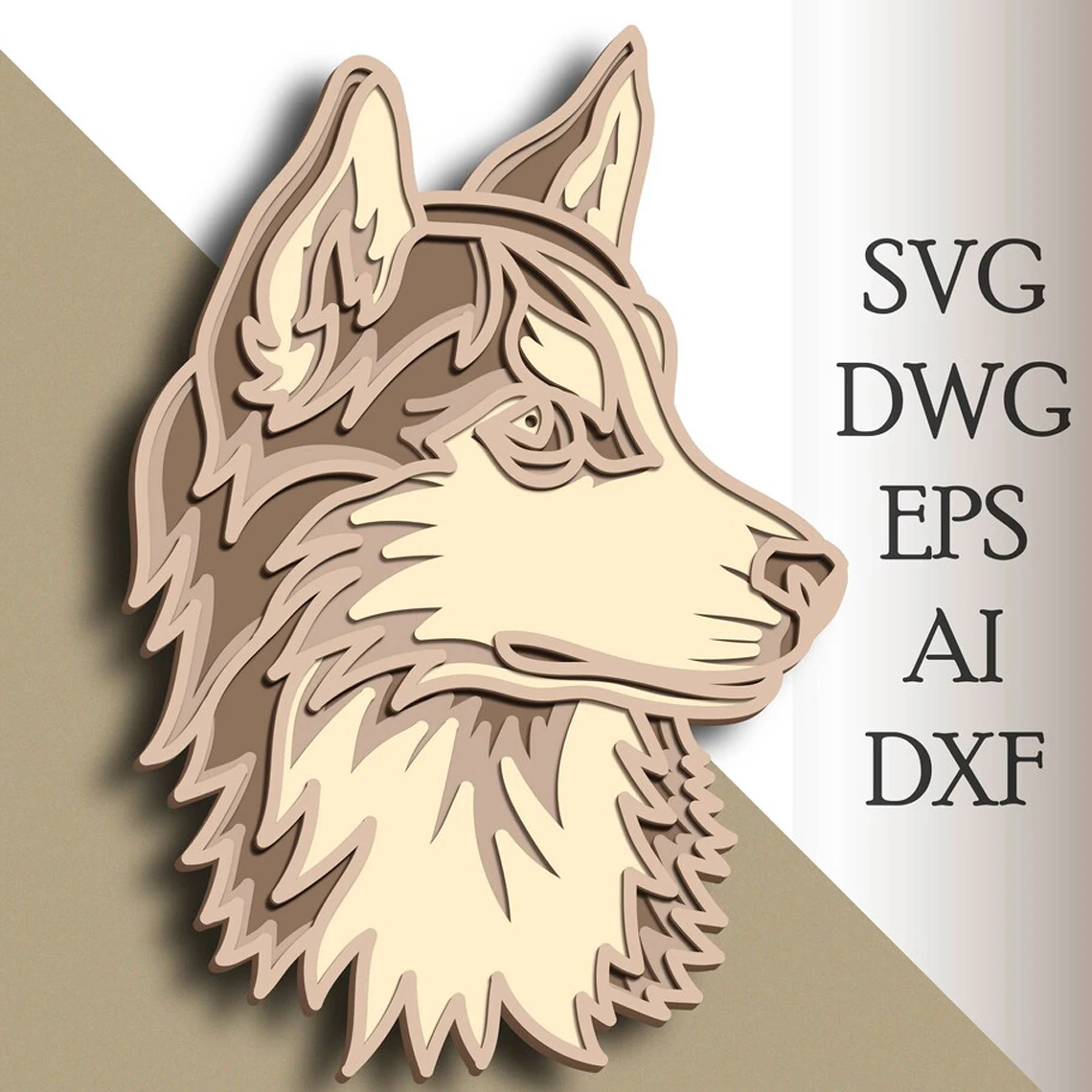 Multilayer Husky Vector Model 3D layers Home Decor Wall Art DWG DXF SVG AI EPS File for Laser Cutter and Cricut Maker band saw machine Woodworking Machinery