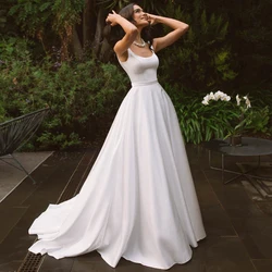 Elegant Wedding Dresses White Satin Tank Sleeveless Simple Bridal Gowns for Women 2023 Bride Open Back A Line Vestido de Novia