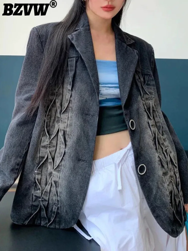 

BZVW Women's Vintage Denim Coat Loose Long Sleeve 2023 Spring Autumn New Niche Top Personalized Temperament Long Sleeved Jacket
