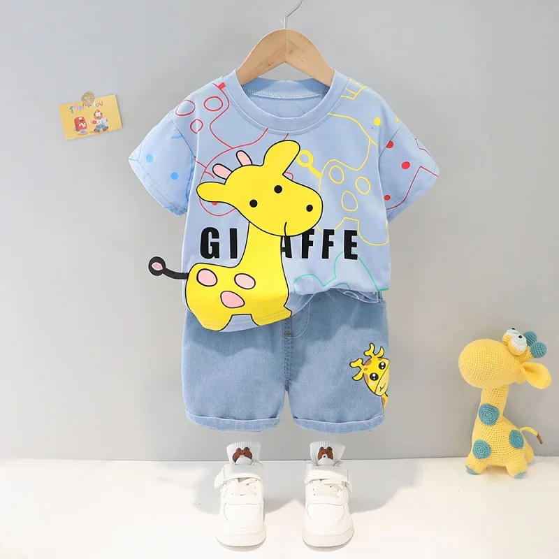 LJW 2022 Cartoon infant Suits Baby Clothing Set for Boys Girls Cute Summer Casual Clothes Set Striped Top+Shorts Kids Clothes Baby Clothing Set near me