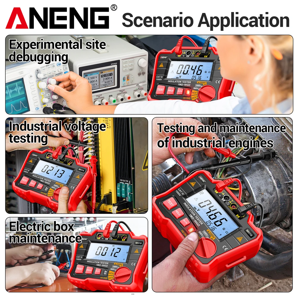 Resistance Tester ANENG MH16 Ohmmeter Digital Megohmmeter AC/DC Voltage Tester Resistance 2500V Testing Display Resistor Tools resistance tester voltage tester