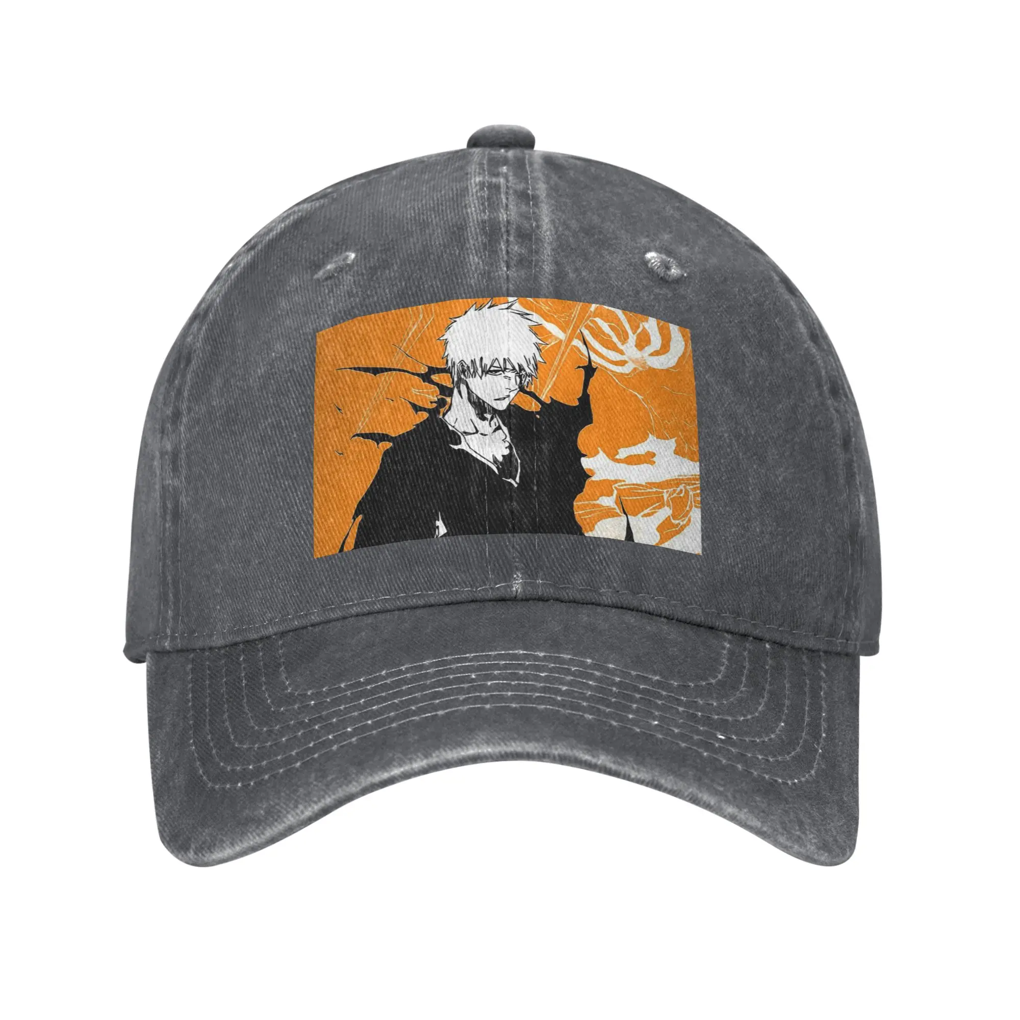 Orange Ichigo Kurosaki Anime Bleach Washed Denim Cap Lässige Baseballkappen Verstellbare Mütze Sommer Unisex Baseballmützen
