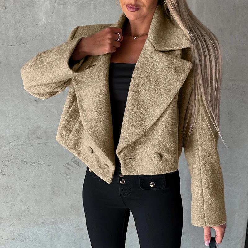 

2023 Autumn Winter Button Long Sleeve Coats Lady Commute Solid Color Jacket New Outerwear Fashion Woman Woolen Jacket For Women
