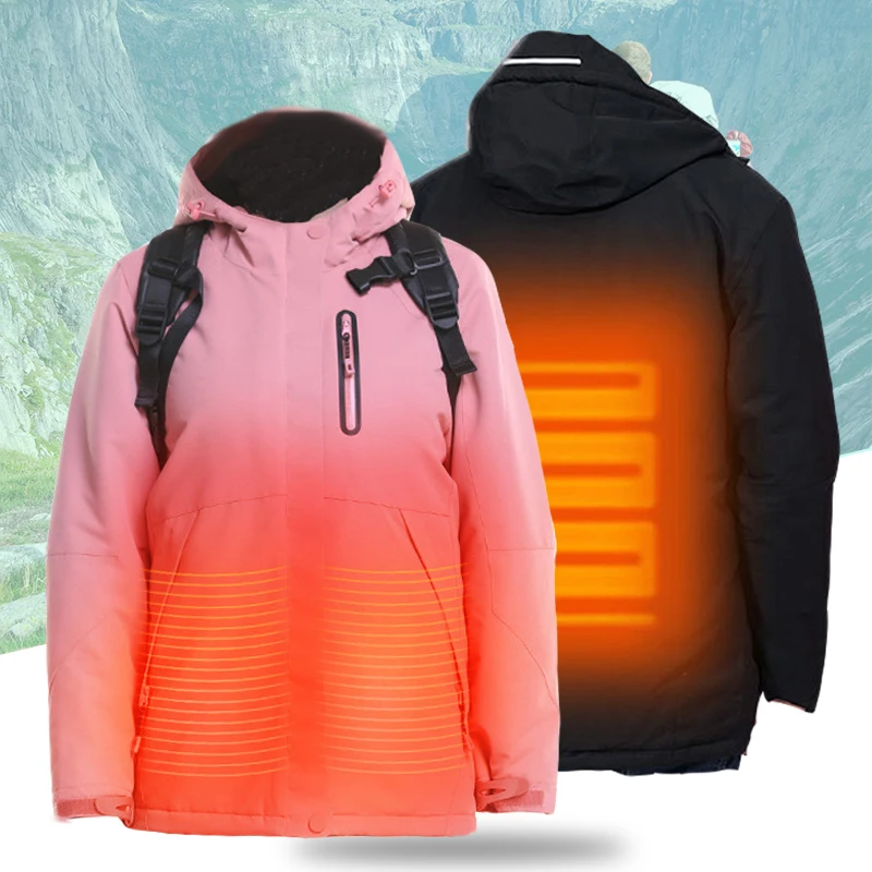 

Men Women USB Heated Ski Jacket Winter Warm Fleece Hiking Cycling Ski-wear Waterproof Windproof Couple Snow Snowboard Coat