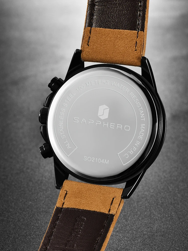 Reloj de lujo SAPPHERO para hombre, elegante reloj negro luminoso