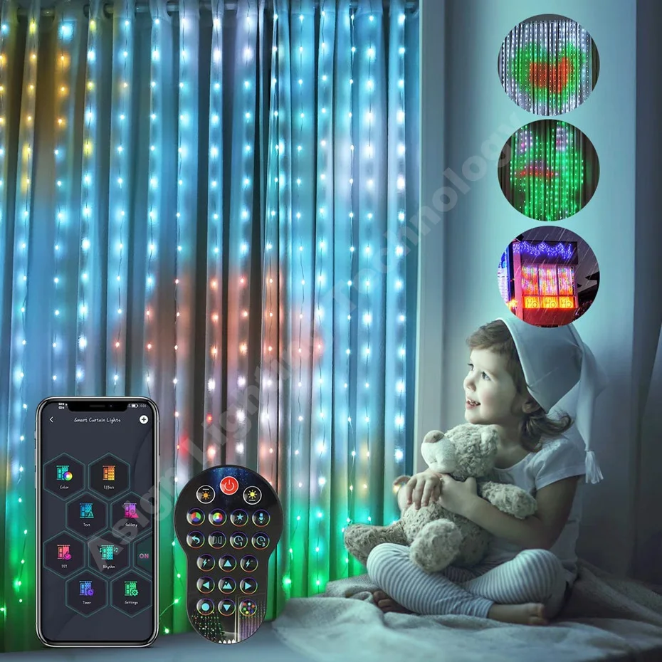 Smart Curtain Lights LED RGB Fairy Light Bluetooth App DIY Picture Text Led Display 400LEDs RGB String Light for Home Decor xp2 18r new text display 10 point digital input 8 point plc text boxed