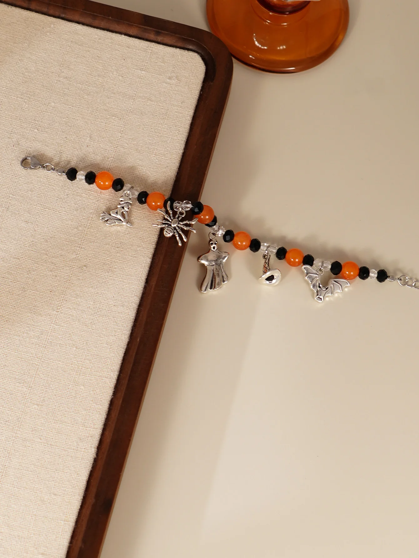 Themed Beaded Bracelet With Ghost Spider Charms For Halloween Parties