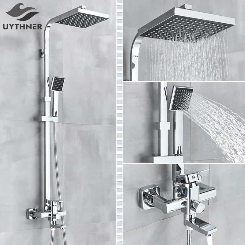 Uythner Bathroom Chrome/black Shower Faucet Rotate Tub Spout Wall Mount