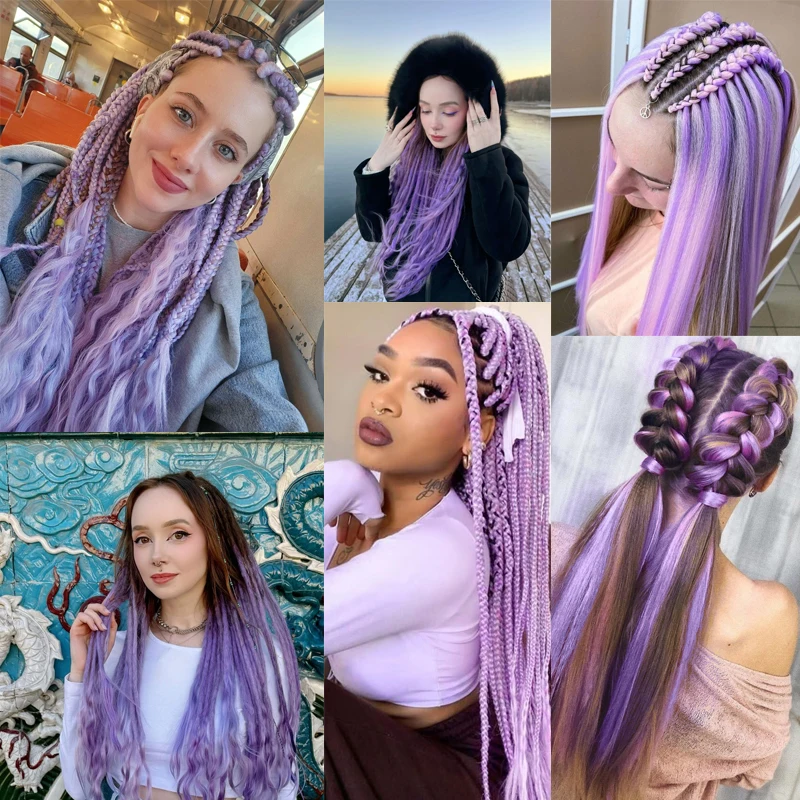 Synthetic Light Purple Braiding Hair Extensions 24inch Pre Stretched Box Jumbo Braids Crochet Hair for Women Girls Kids Wear