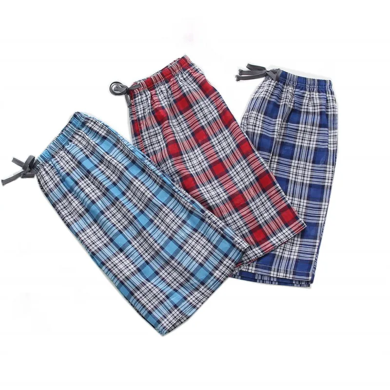 Summer Men 100%Cotton Sleep Bottoms Male Beach Short Casual Plaid Underwear Half Pants Swimming Shorts 3pcs/lot Home Shorts