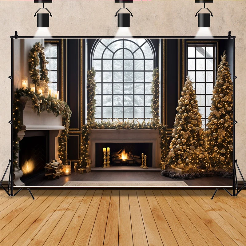 

SHUOZHIKE Christmas Day Photography Backdrops Living Room Indoor Ornament Green Door Wreath Photo Studio Background Props QS-45