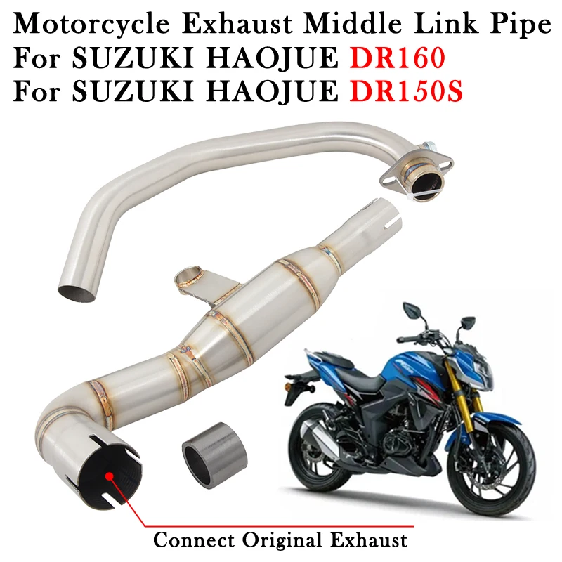 

Motorcycle Exhaust Muffler Escape Moto Bike Tube Stainless Steel Front Middle Link Pipe Slip On For SUZUKI HAOJUE DR150S DR160
