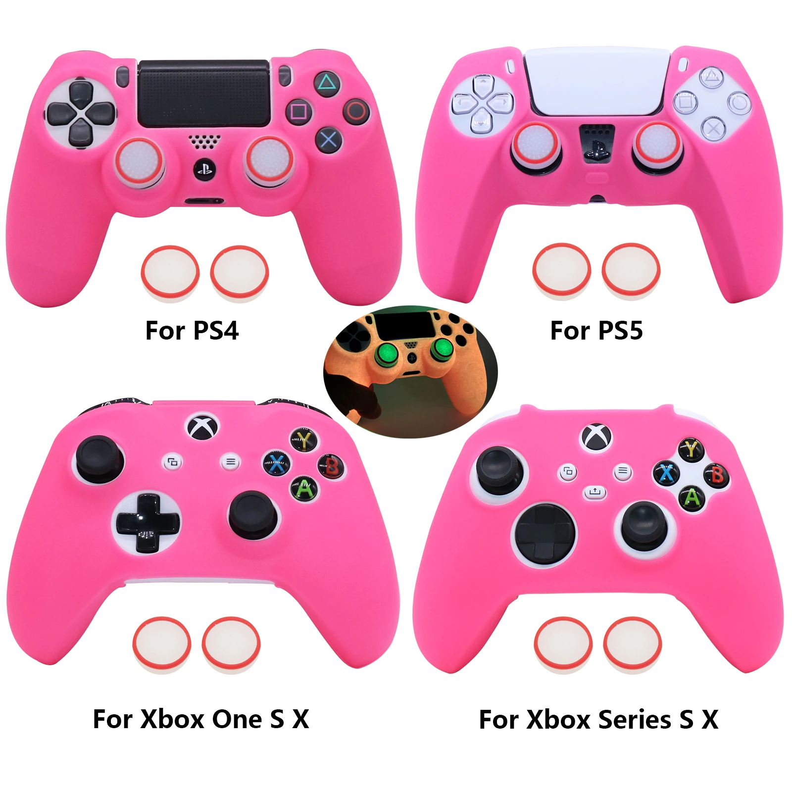 Confezione Da 4 Impugnature In Silicone Verde Per Pollice, Solo Per Controller Di Ricambio, Per PS3, PS4, Xbox360, Xbox One E Xbox Series X S - Foto 3