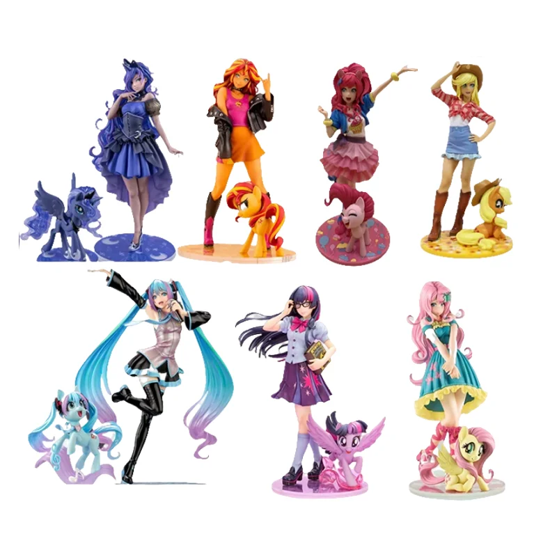 

My Little Pony Bishoujo Anime Figure Kawaii Applejack Rainbow Dash Bishoujo Rarity Sunset Shimmer Figurines Model Statue Doll