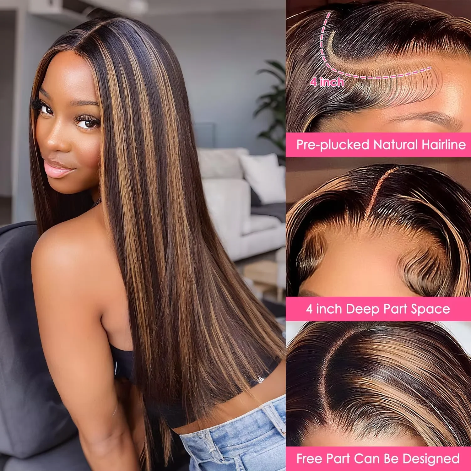 1B/30 Bone Straight 46 Inch Human Hair Wigs 13x4 13x6 HD Lace Front Wig 200% Density 1b30 Highlight Pre-plucked Hair Wigs 2