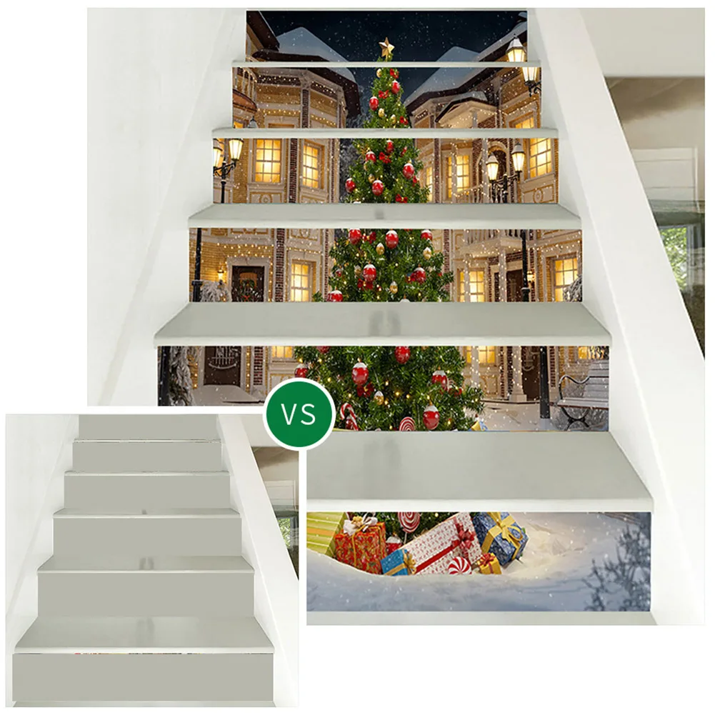 Christmas Stairs Stickers Decoration Santa Claus Tree Snowman Staircase Upholstery Decor Wallpaper Ladder Covers Stairway Decal