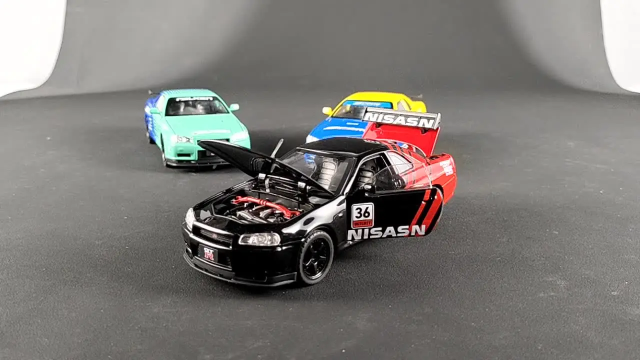 Модель литая автомобиля Nissan GTR R34 Skyline модель со звуком и телескопическим