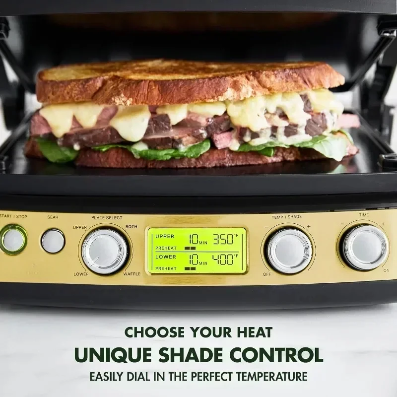 Elite 7-in-1 Multi-Function Contact Grill & Griddle, Healthy Ceramic Nonstick Aluminum, Grill & Waffle Plates, Adjustable Shade 6