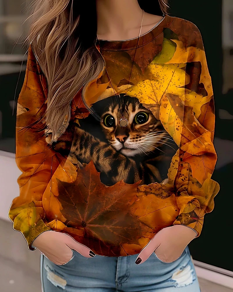 New Kawaii Animals Cat  Floral 3D Printed Women Costumes Halloween Festive Club Women's Vintage Tops Women's Sweatshirt Pullover