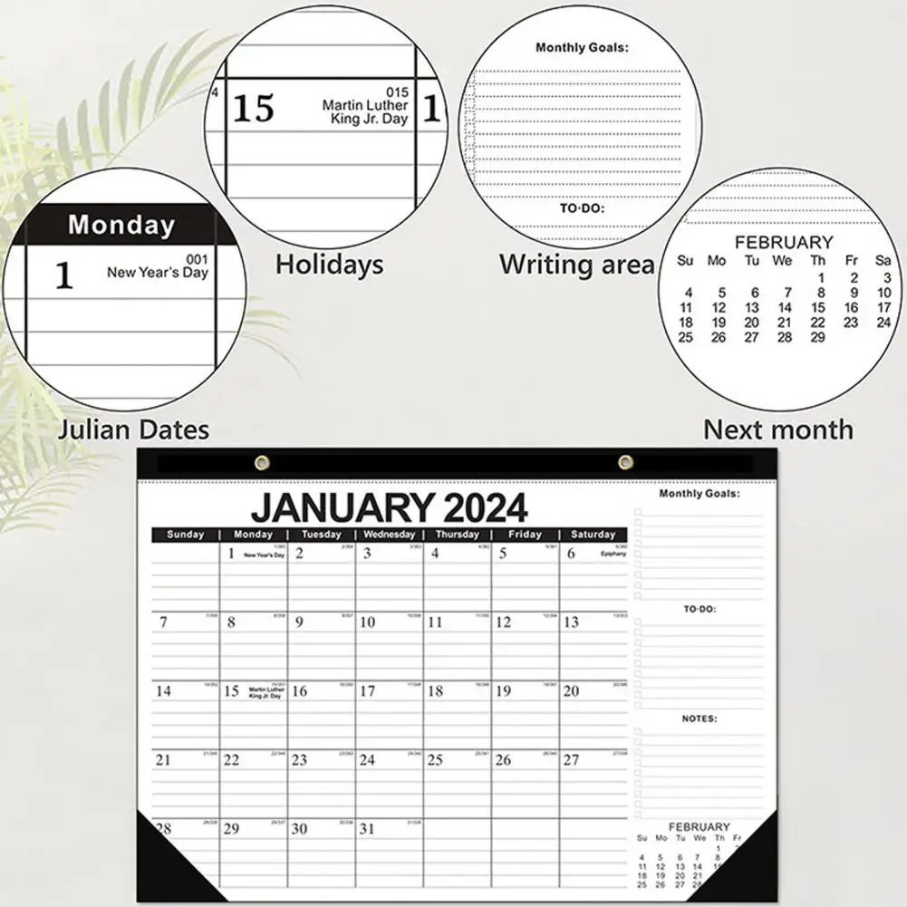 Wall Calendar Yearly Calendar Durable Easy-to-read 18-month Wall Desktop Calendar for 2024.1-2025.6 English Multi-purpose