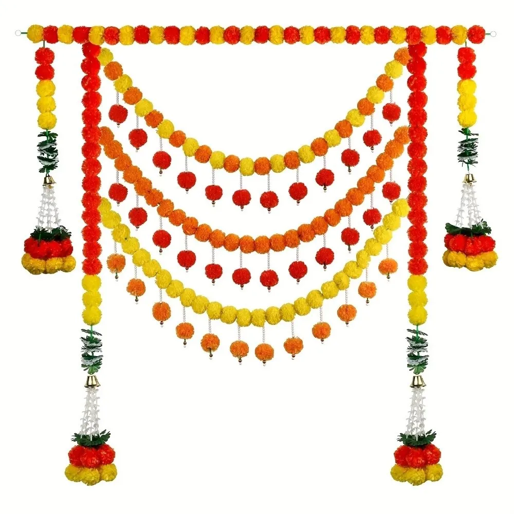 Künstliche Ringelblumengirlande mit langen Strängen ​ ​ Indian Décor Pooja Diwali Fiesta Pooja Ringelblumen ​ ​ Veranstaltungsdekor biegbar ​ ​