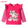 DXTON Toddlers Girls T-shirts Striped Ruffled Long Sleeve Kids Cartoon Tops Squirrel Print Casual Winter Girls Cotton Clothing 1