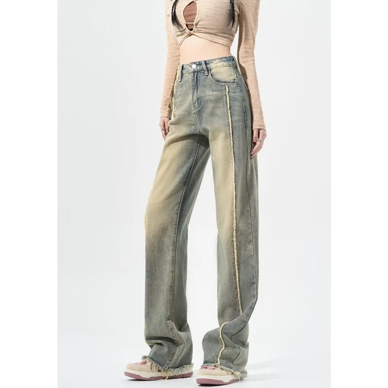 

Blue Jeans Women High Waist American Wide Leg Pants Y2K Fashion Streetwear Vintage Female 2023 New Autumn Straight Trousers