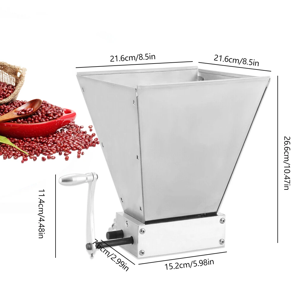 4L Stainless Steel Malt Crusher Adjustable Barley Grinder Low Speed Drill Available Manual Malt Mill Food Grinding Machine 4