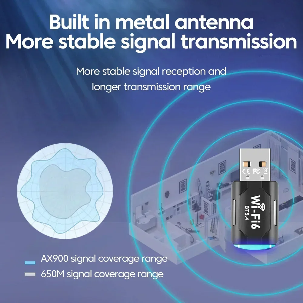 AX900 USB WiFi 6 블루투스 5.4 어댑터 2 in 1 동글 듀얼 밴드 2.4G&5GHz USB WiFi 네트워크 무선 USB WLAN 수신기 드라이버 무료