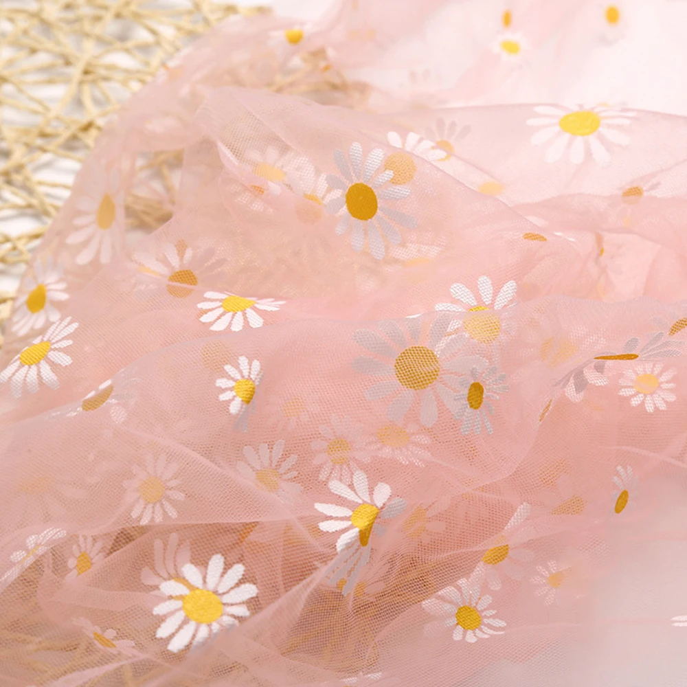 150cm x 90cm Daisy Flower Tulle Fabric Mesh For DIY Curtain Baby Children's Clothing Wedding Dress Xmas Party Home Decoration