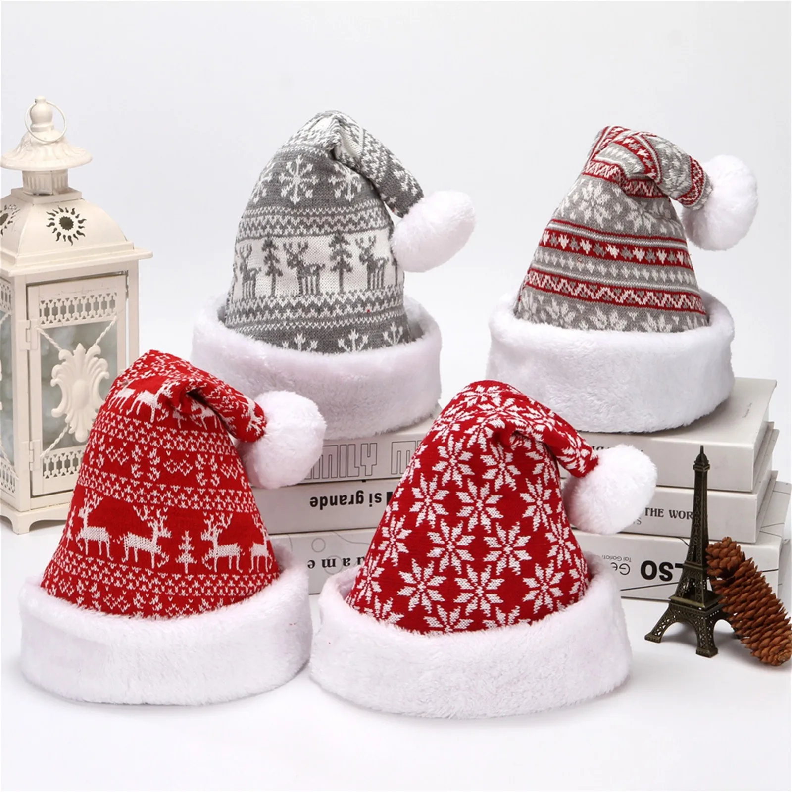 Snowfake elk hat winter thicken knitted velvet cloth adult Christmas hat Merry Christmas decor gifts Happy New Year