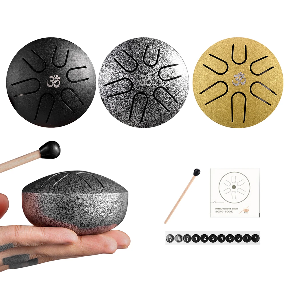 Ethereal Drum 3 inch 6 Tone Steel Tongue Mini Hand Pan with Drumsticks Percussion Music Instrument Tambourine |