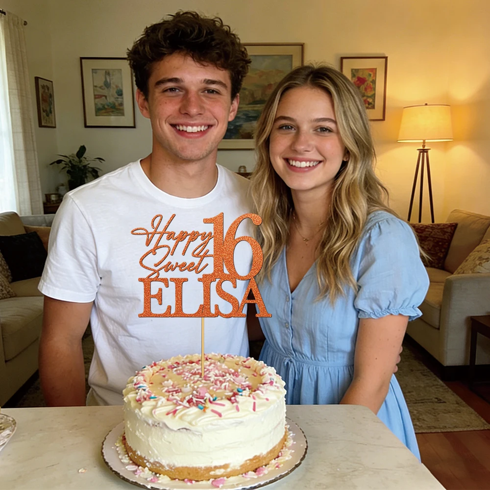 1 Stück personalisierter Glitzer-Kuchenaufsatz mit Text und mehreren Farben, geeignet für Geburtstage, Abschlussfeiern, Hochzeiten – Detail 8