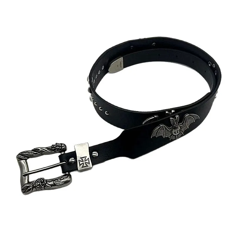 Gothic Design Erd Bat Men's Waist Belt Cross Hollow Double