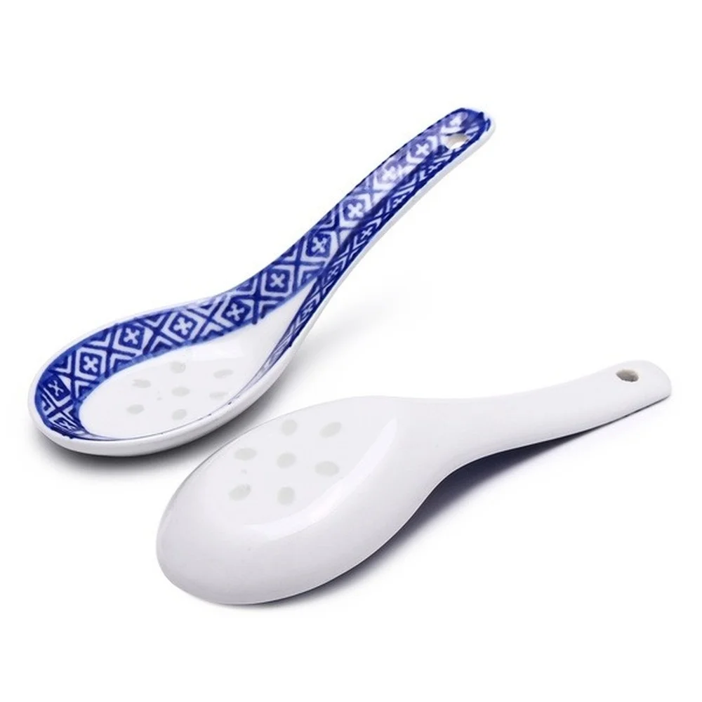 5pcs Ceramic Spoon Chinese Style Porridge Scoop Tableware Soup