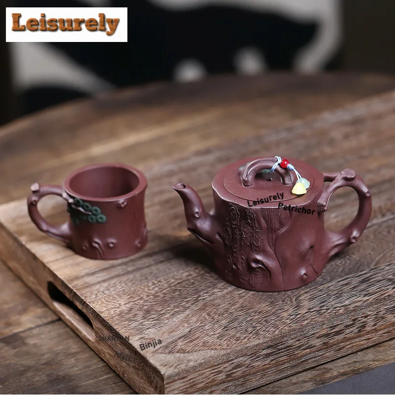 250ml Luxury Yixing Purple Clay Teapots Handmade Stump Pot Raw Ore Purple Mud Kettle With Filter Zisha Tea Set Cups Set Supplies