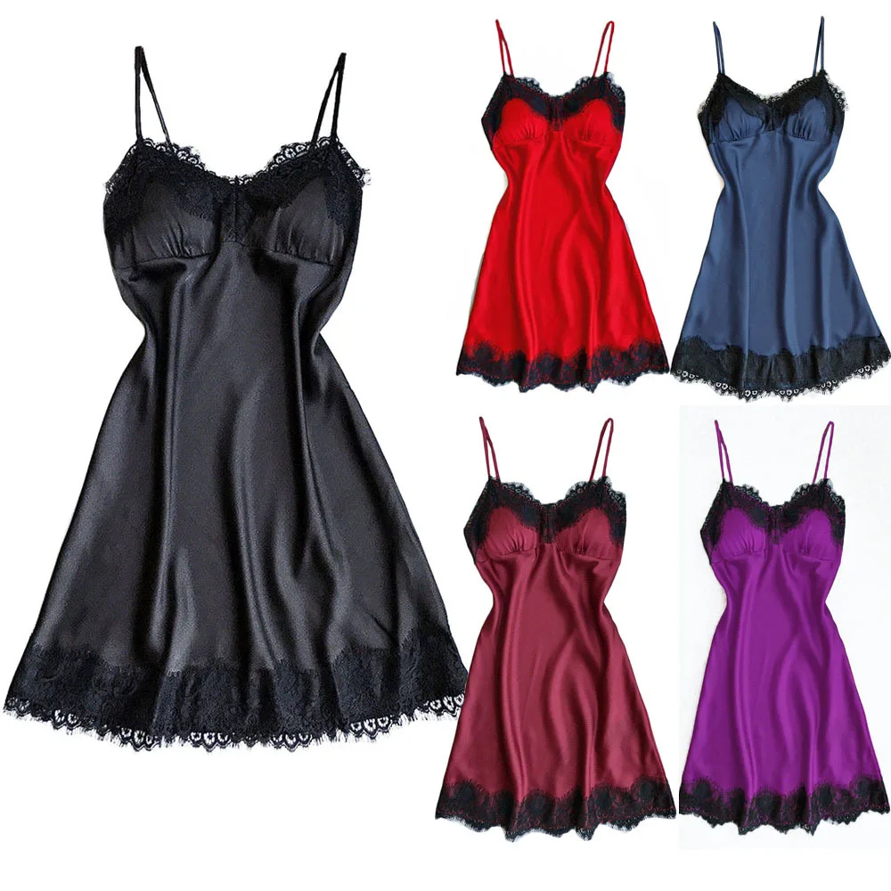 

Home Sexy Pajamas Women's V-Neck Lace Sling Nightdress Multicolor