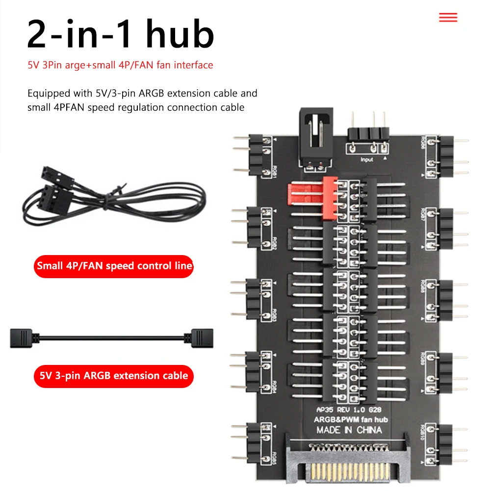 iHTP Fan Hub/Splitter Controller 12V 4Pin PWM & 5V 3Pin ARGB 2-in-1 Totaal 16 Poorten, SATA Power, Verborgen Magnetische Base(zwart iHTP Fan Hub/Splitter Controller 12V 4Pin PWM & 5V 3Pin ARGB 2-in-1 Totaal 16 Poorten, SATA Power, Verborgen Magnetische Base(zwart