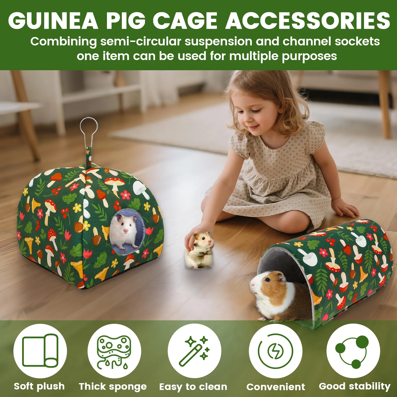 2Pcs Guinea Pig House Polyester Cute Cartoon Rabbit Squirrel Mini Cage Small Animal Toy Pet Sleeping Bed Hamster Tunnel Soft Mat