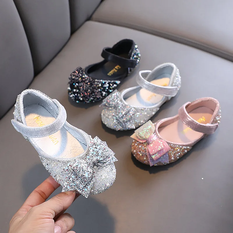 Kids Shoes Girls Princess Glitter Flats Children Fashion Shoes Sequin Bow Toddler Flats Shoes Students 2023 Spring Autumn New