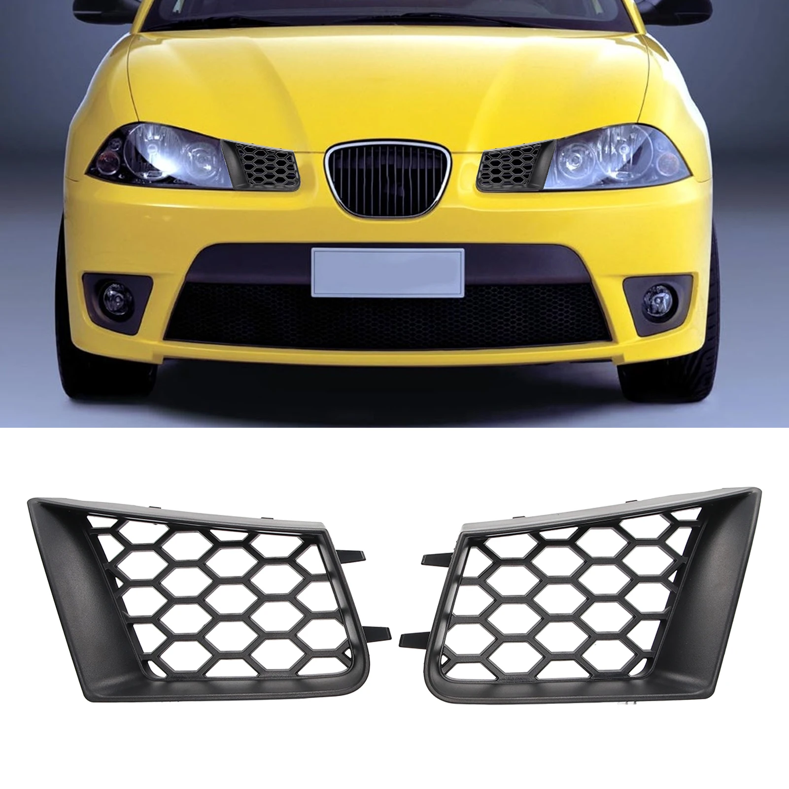 A Pair of Left Right Matte Black Front Bumper Upper Grill
