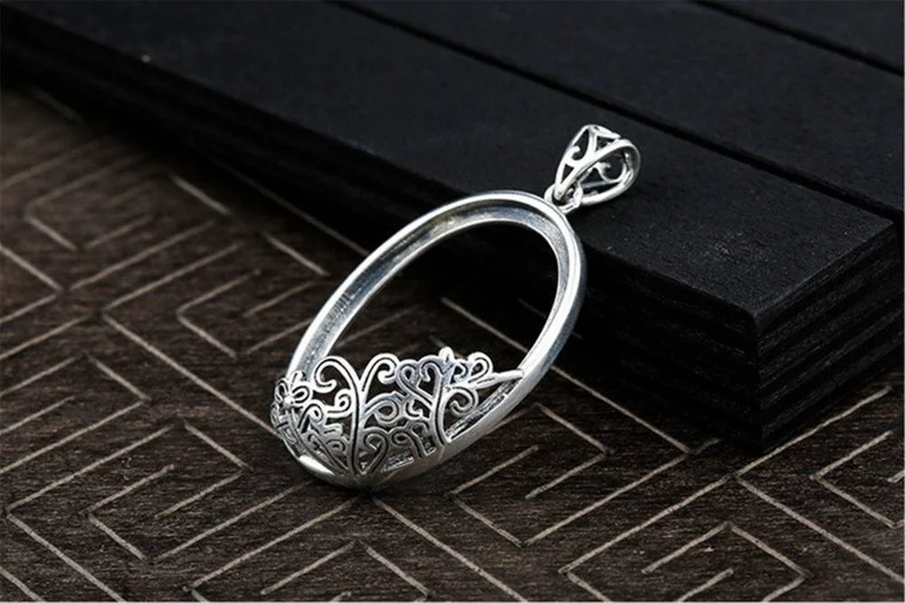 Pendant Blank (20x29mm Oval Blank) Antique Style Thai Sterling Silver Oval Cabochon Pendant Setting P306B