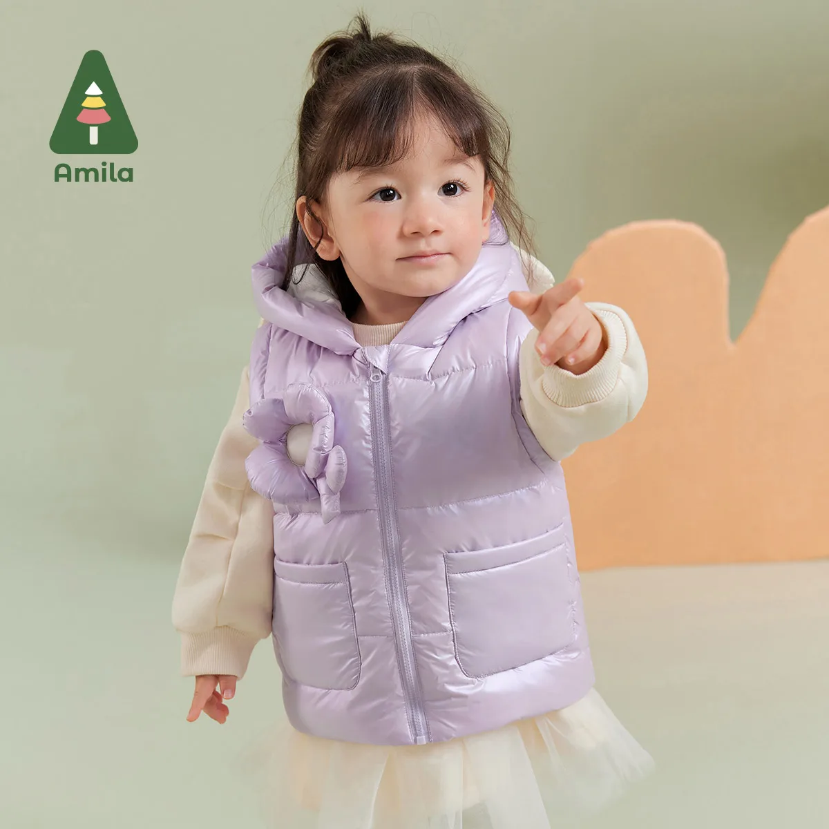 Amila Baby Girl Waistcoat Winter New Multicolour Hooded Fashion Cute Warm Kids&rsquo; Sleeveless Jacket Baby Clothing